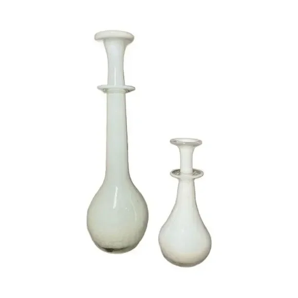 Vintage White Hand Blown Cased Art Glass Vases, Set of 2, 13" Tall - Picture 4 of 7